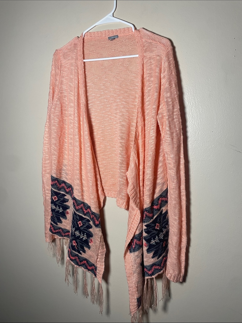 Charlotte Russe Peach in Open-Front Fringe Cardigan Sweater Draped design XS